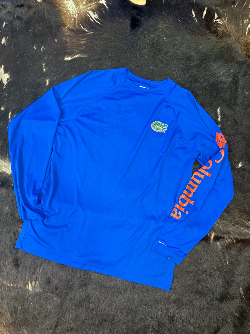 Columbia Men's Royal Blue Long Sleeve Swim Rash Guard with Orange Sleeve Logo